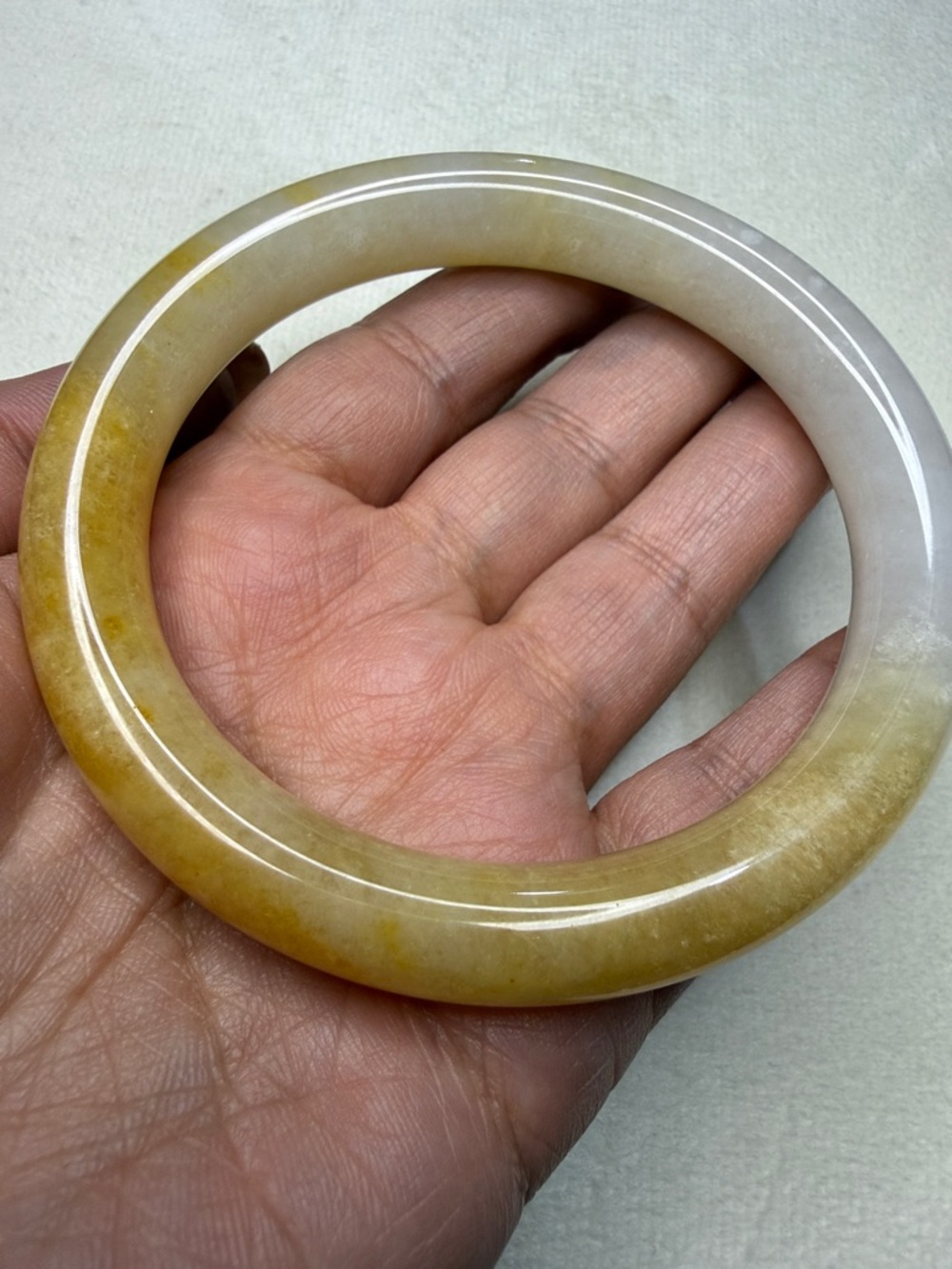 Yellow & White Jade Bangle Bracelet